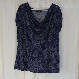 Lane Bryant Navy Floral Cowl Neck Top